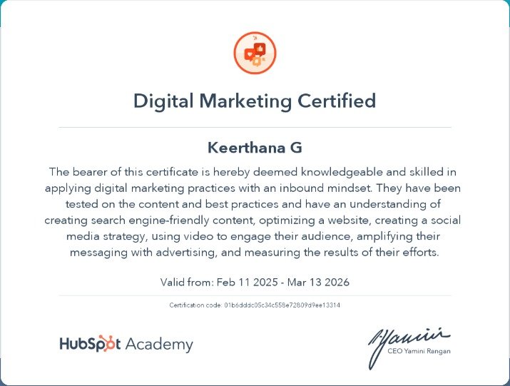Keerthana SEO Certificate 2